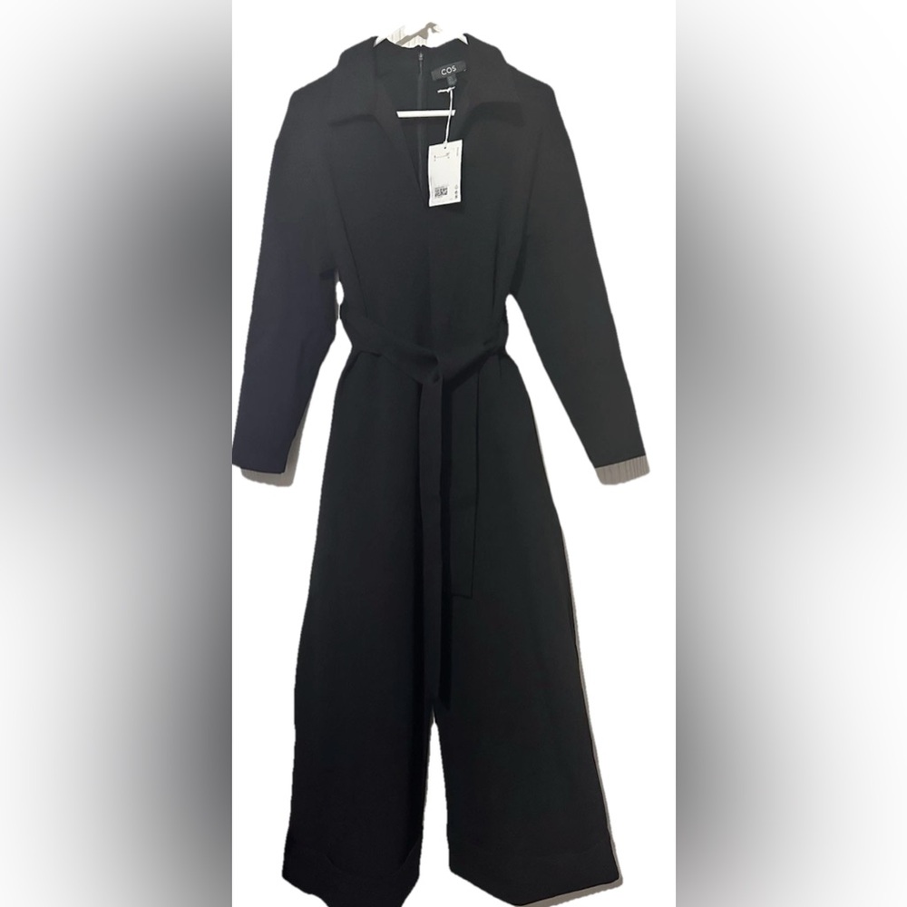 NWT COS Black Knit Jersey Long Sleeve Wide Leg Jumpsuit Size XS